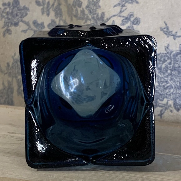 VTG Cobalt Blue Pressed Glass Christmas Tree 3” Square Candle Votive - Picture 4 of 8